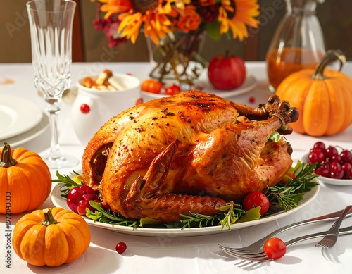Thanksgiving Feast - A Delicious Roasted Turkey and Festive Decorations.
