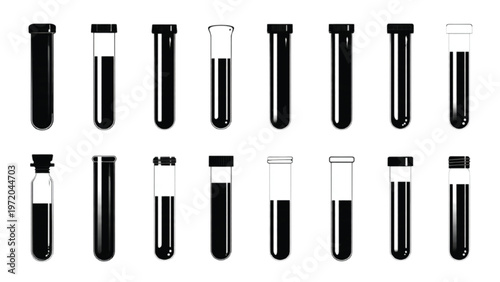 Set of test tube silhouettes with laboratory sample and medical testing variations