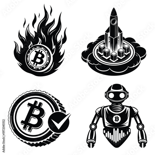 Bitcoin Mining and Cryptocurrency Security Concept Illustration