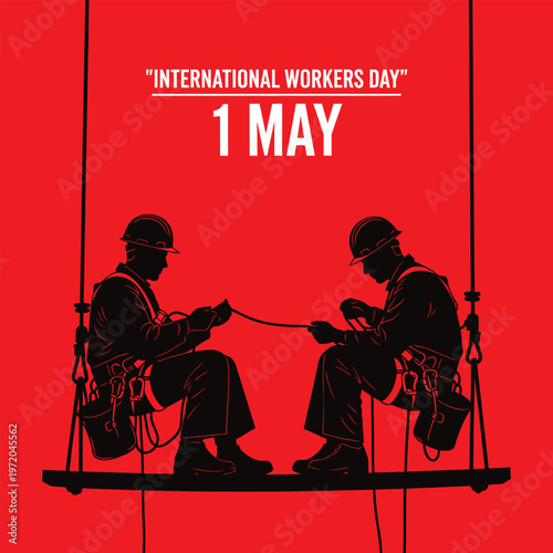 International workers' day celebration silhouettes on a swing may 1st
