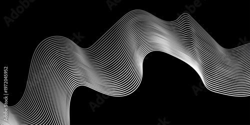 Abstract black and white wave background featuring a dynamic vector design of three-dimensional lines and spiral geometry for a modern motion art wallpaper
