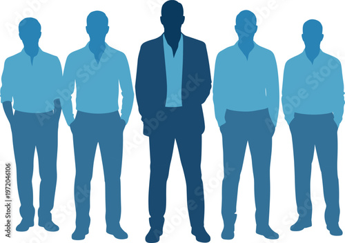 Business people silhouettes standing together confident corporate team leadership flat vector illustration