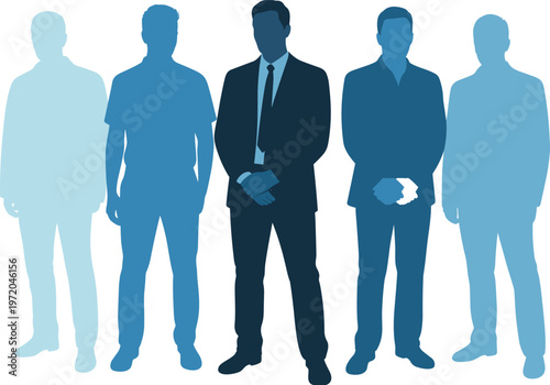Business team silhouettes diverse professionals standing together leadership concept flat vector illustrationb