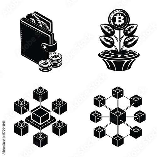 Crypto Wallet and Blockchain Growth Financial Technology Illustration