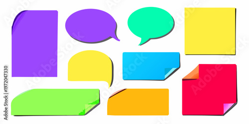 Collection of brightly colored speech bubbles and rectangular notes