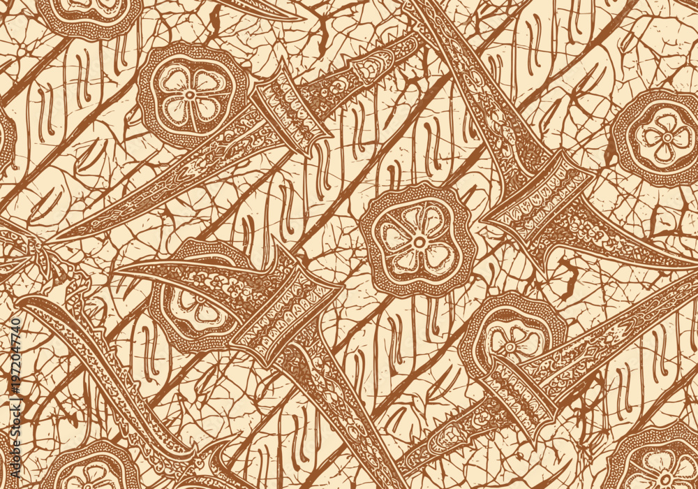 Obraz premium Traditional Indonesian Batik with Keris and Parang Motif