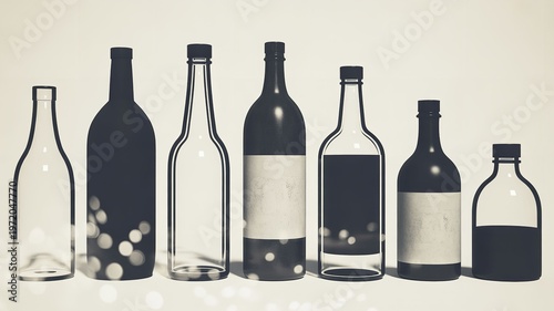 wine bottles in various states of fullness on a table