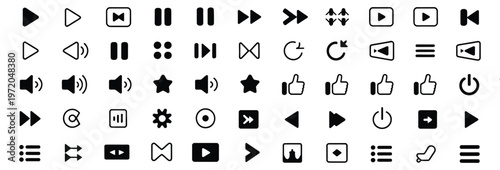 Media player interface icon, media player sign set, vector illustration featuring common media controls, such as play