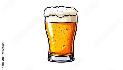Glass of beer with foam head displayed as refreshing alcoholic drink in simple illustration style vector