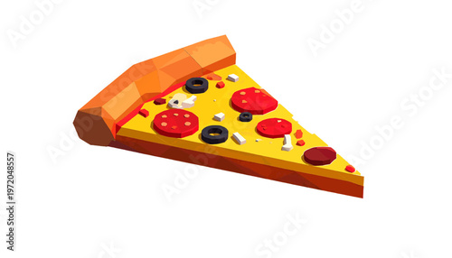 Pizza slice with olives and toppings presented as savory baked fast food in clean illustration style vector
