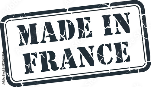 Black Grunge Made In France Rectangular Rubber Stamp Design Isolated On White Background Asset