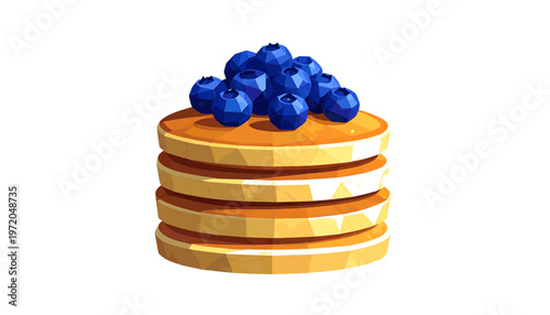 Stack of pancakes with blueberries presented as sweet breakfast food in minimal illustration style vector