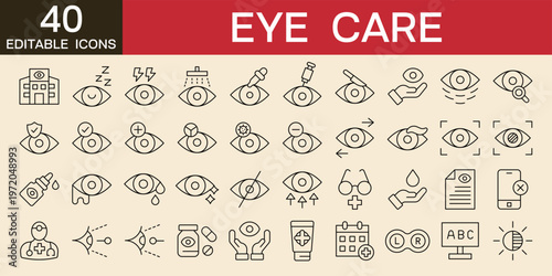Ophthalmology eye care line icons set vector illustration with icons of medical, eye care, vision, eye checkup, glasses, lens, correction and more 