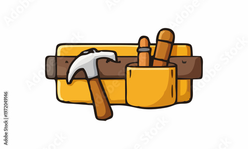 line art color of a yellow tool belt cartoon illustration