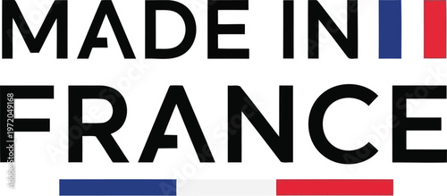 Made in France label text logo with national flag colors isolated on white background emblem