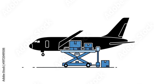 Black airplane on lift.