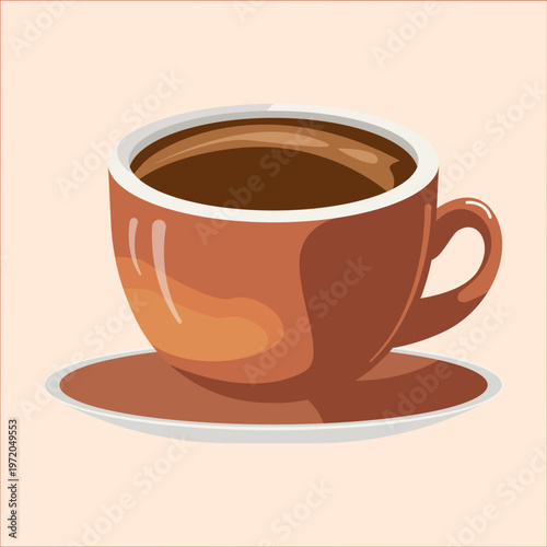 Cup of black brewed coffee on saucer vector illustration