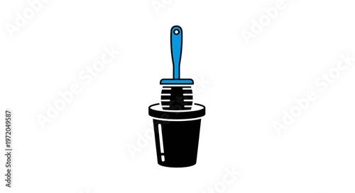 Black bucket with blue tool.