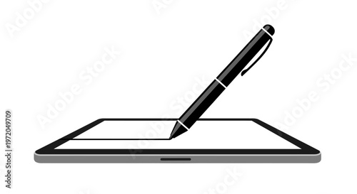 Black pen on tablet screen.