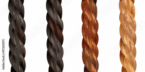 Four braided ropes display a gradient of brown and golden hues