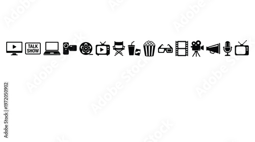 Cinema icons set vector illustration. Contains such icon as film, movie, tv, video and more. 