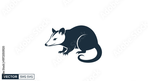 Opossum Silhouette Vector Illustration - Dark Blue on White Background