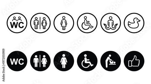 Fotografia Toilet icons set, man and woman symbol,  toilet signs, WC  toilet signs,  vector