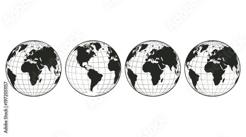 Earth globe icon set. earth hemispheres with continents. world map in globe shape isolated on white background. vector