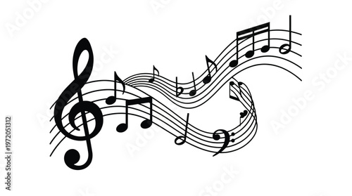 Music notes wave, musical notes on transparent background, Music notes decorative background, vector illustration