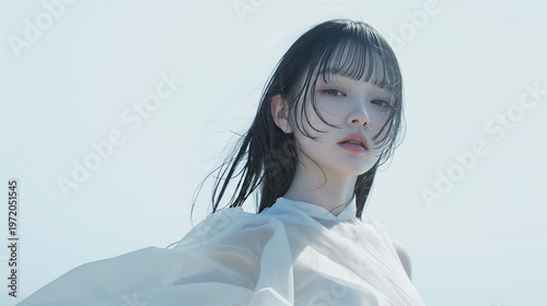 ロングヘアの美しい女性のポートレート