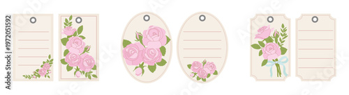A variety of charming paper labels adorned with soft garden blossoms and decorative foliage ideal for personalizing special presents or favors