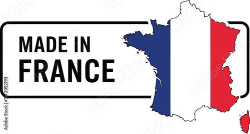 Made in France label icon with national flag map isolated on a white background design