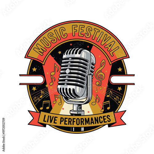 Vintage microphone emblem for music festival and live performance events