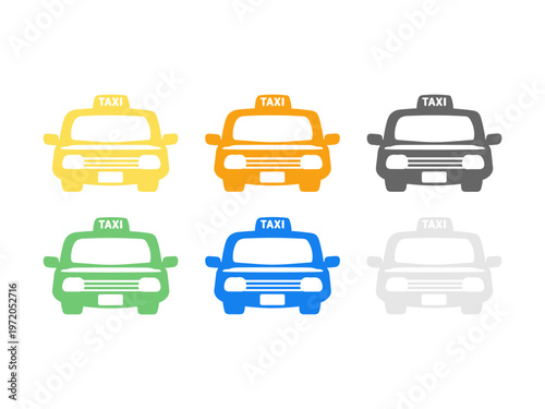 カラフルなタクシーのアイコン　イラストセット