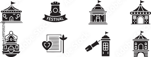 Collection of black and white festival and building tent circus fair