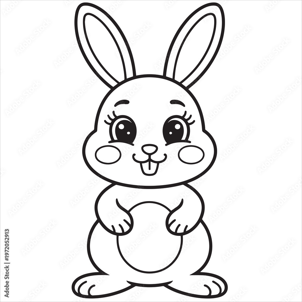 Obraz premium Cute Easter bunny, cartoon rabbit, black and white vector, coloring book illustration, Easter holiday icon