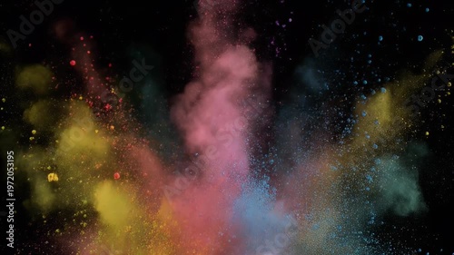 Vibrant Colorful Powder Explosion on Black Background for Dynamic Abstract Design