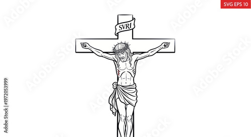 Crucifixion of Jesus Christ, Christian Symbol, Religious Art, Sketch Style