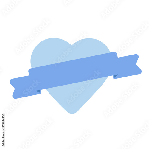 水色のハートとリボン　イラスト