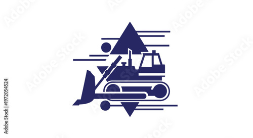 Abstract Geometric Illustration of a Bulldozer in Motion.