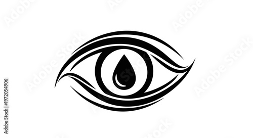 A stylized illustration of an eye with a tear.