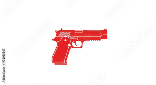 Red handgun silhouette on white background, firearm graphic