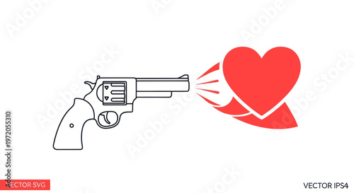 Gun Shooting Red Heart Symbol, Concept of Love, Violence, or Broken Heart