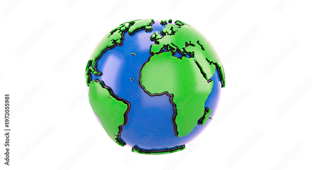Obraz premium Stylized 3D Globe with Green Continents on Blue Ocean