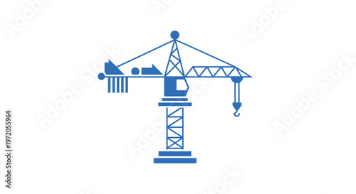 Blue Construction Crane Icon on White Background for Design.