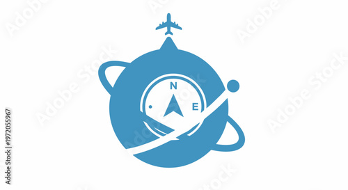 Blue Compass with Airplane Icon for Travel and Navigation.