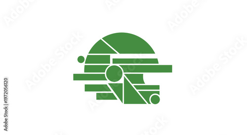 Abstract Green Geometric Shapes Representing Modern Technology.