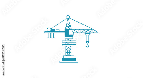 Blue Construction Crane Silhouette on White Background for Building Projects.