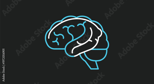 Artistic Neon Brain Illustration Depicting Human Mind and Intelligence.