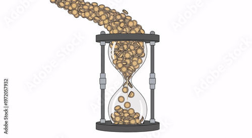 Countdown timer with golden sand, time management concept